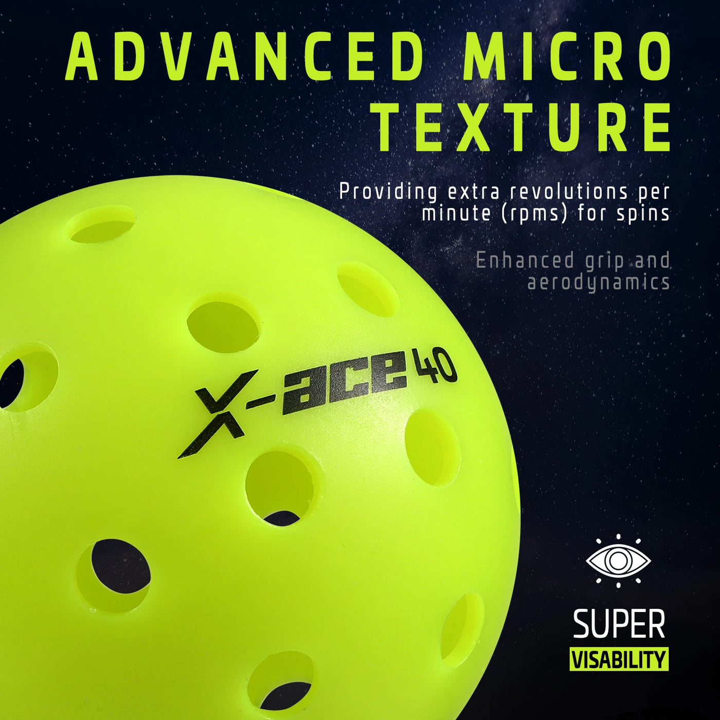 AMA Sport X-ACE Pickleballs 40 Hole Durable Outdoor Pickleball Balls Crack Resistant ONE Piece Balls 100% POP-Optic Yellow