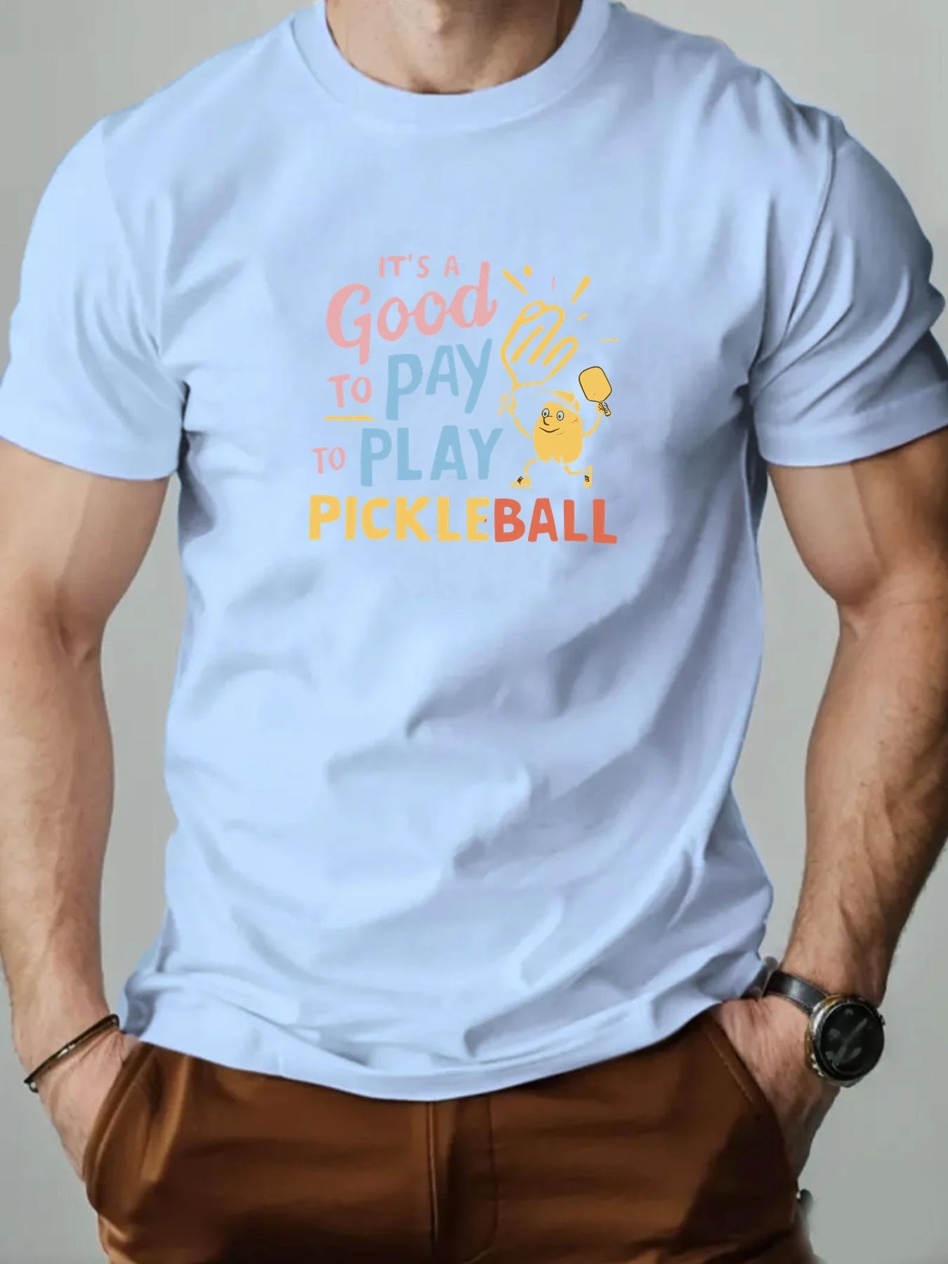 Men's Cotton T-Shirt, It's a Good Day to Pay to Play Pickleball Summer Breathable Fashion Casual T-Shirt
