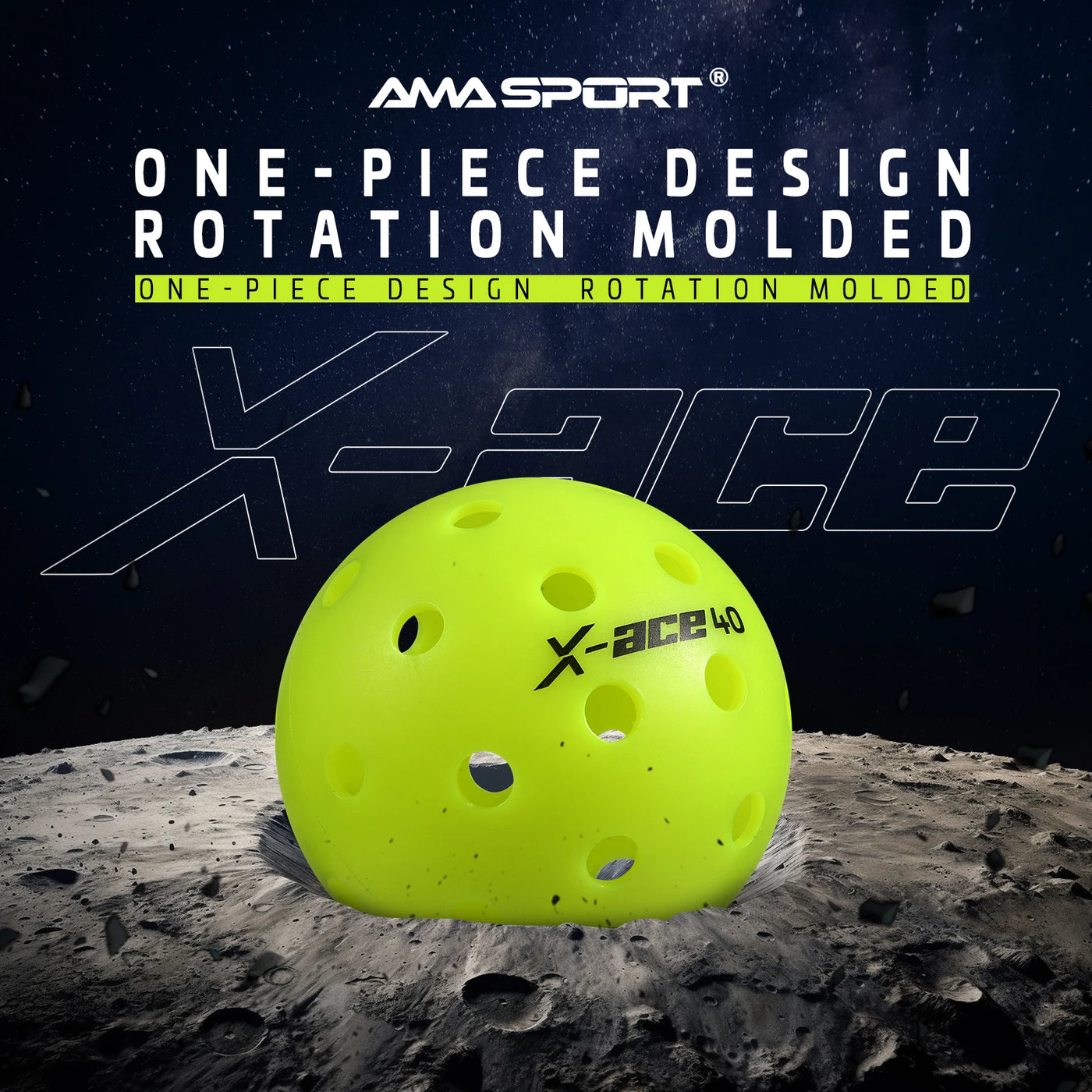 AMA Sport X-ACE Pickleballs 40 Hole Durable Outdoor Pickleball Balls Crack Resistant ONE Piece Balls 100% POP-Optic Yellow