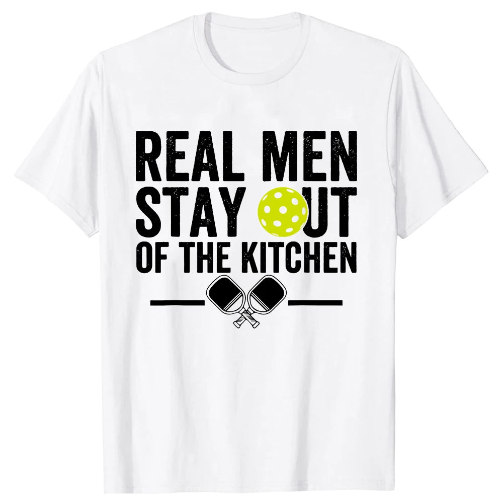 Real Men Stay Out of the Kitchen Funny Pickleball Vintage Player T Shirts Tee Tops Short-Sleeve Tshirt Clothing Basic T-shirts