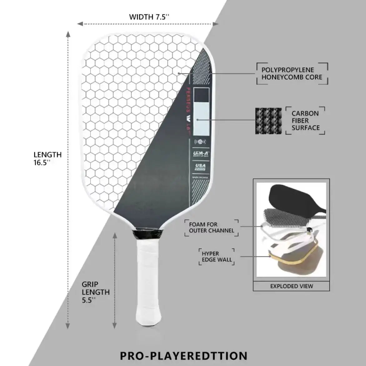 2025 Perseus IV Pickleball Paddle Pro Player Edition Gen 4 Propulsion Core 16mm Thermoformed Toray T700 Carbon Fiber Pickleball
