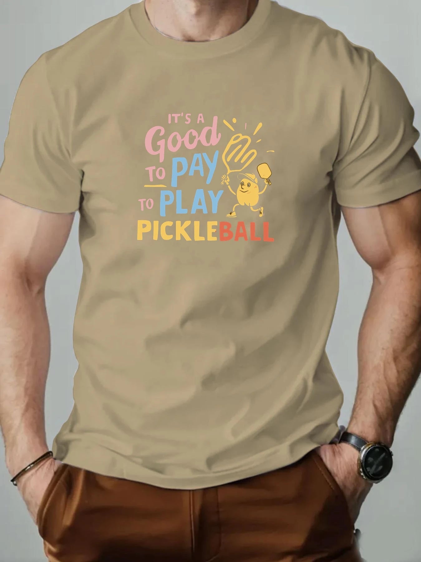 Men's Cotton T-Shirt, It's a Good Day to Pay to Play Pickleball Summer Breathable Fashion Casual T-Shirt
