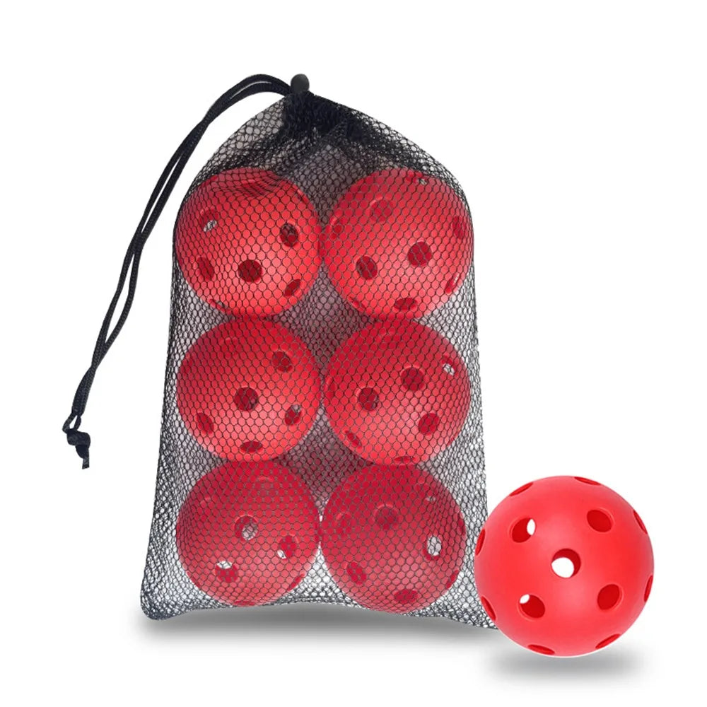 6pcs Portable 26 Holes Pickleball Balls PVC Balanced Pickle Balls with Bag High Bounce Crack-Resistant Competition Ball Indoor