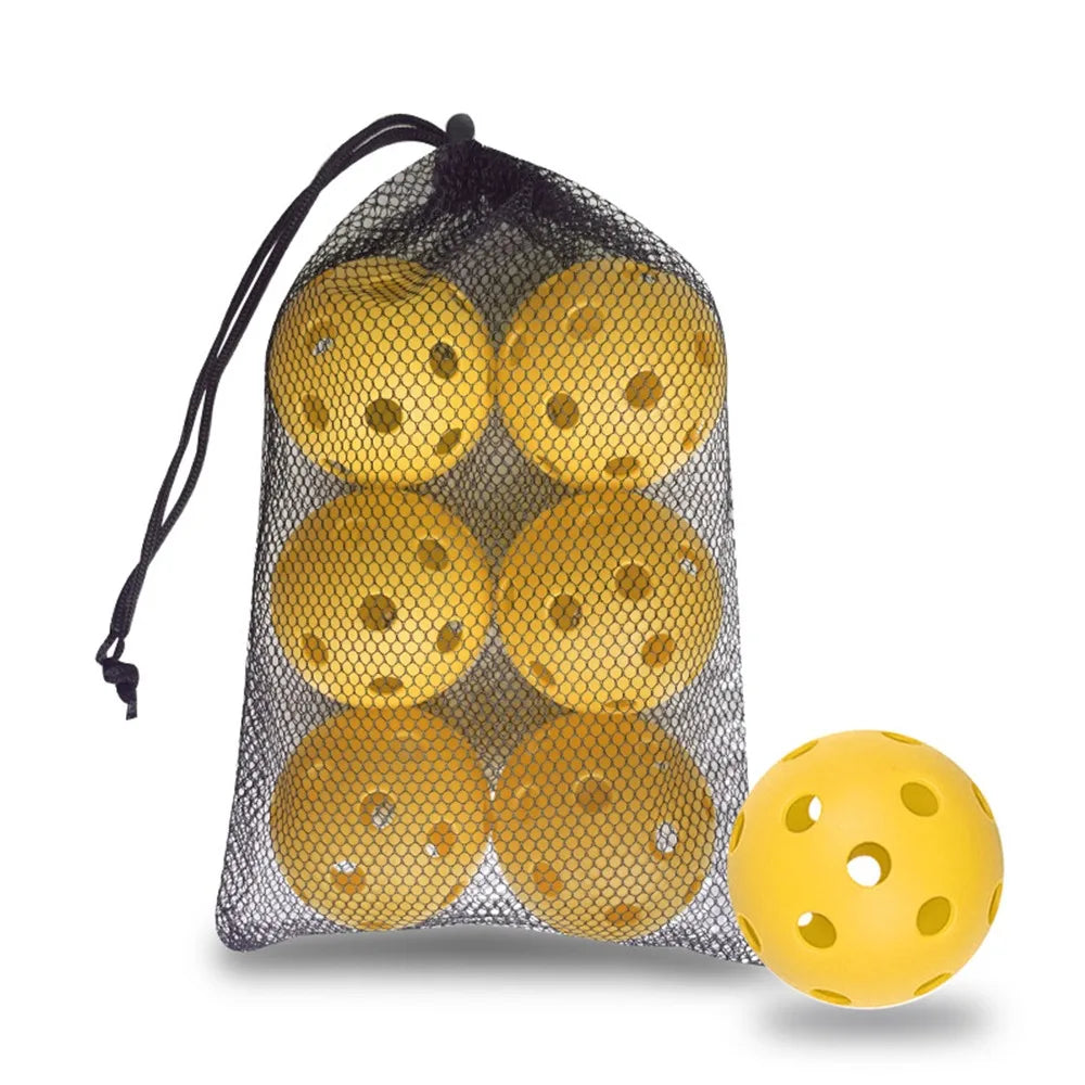 6pcs Portable 26 Holes Pickleball Balls PVC Balanced Pickle Balls with Bag High Bounce Crack-Resistant Competition Ball Indoor