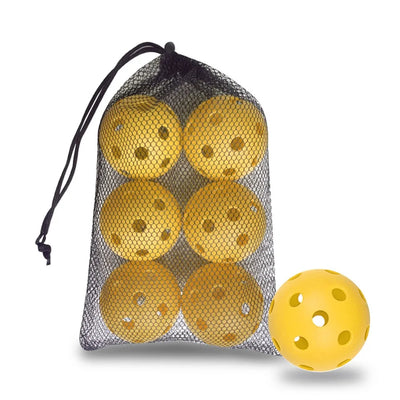 6pcs Portable 26 Holes Pickleball Balls PVC Balanced Pickle Balls with Bag High Bounce Crack-Resistant Competition Ball Indoor