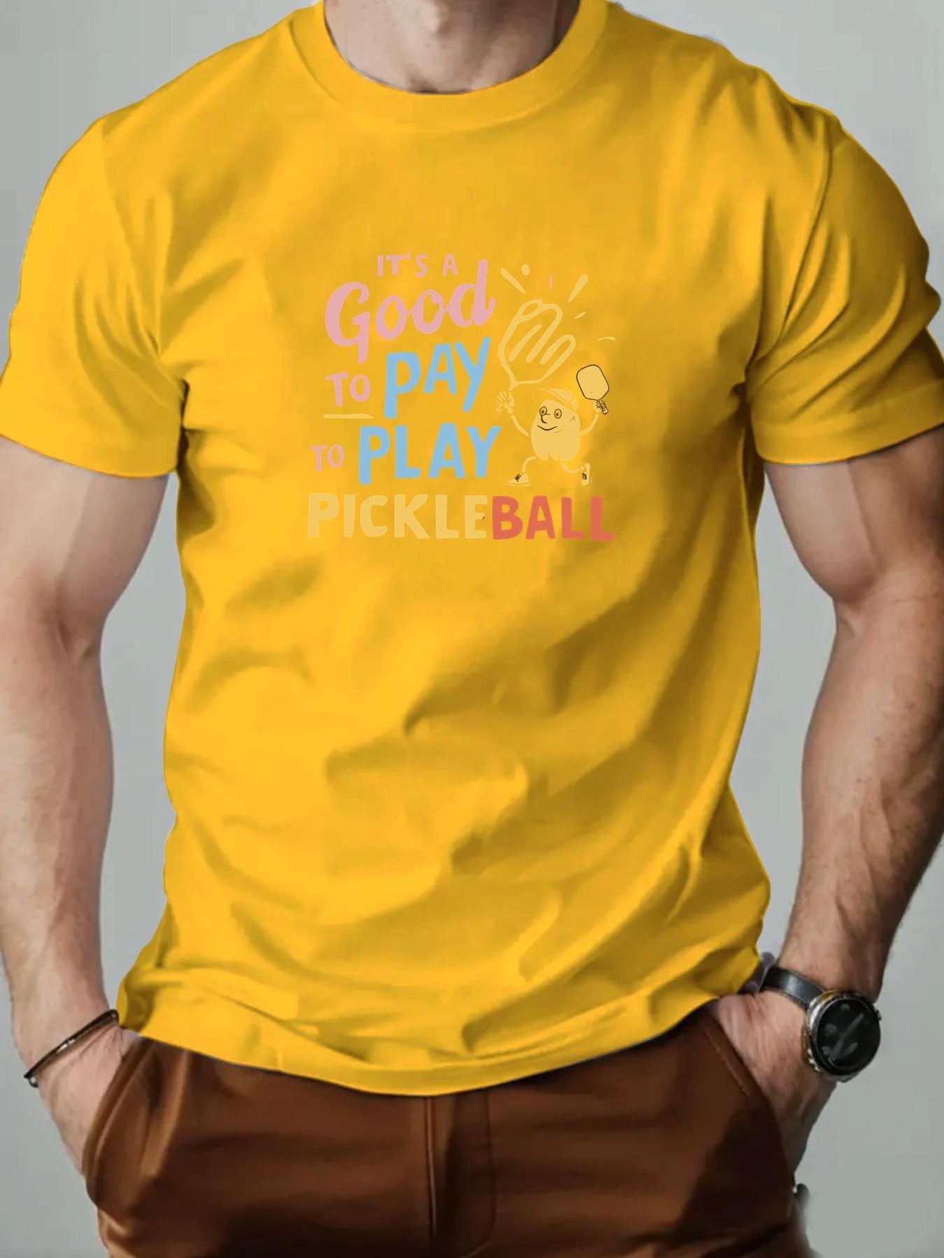 Men's Cotton T-Shirt, It's a Good Day to Pay to Play Pickleball Summer Breathable Fashion Casual T-Shirt